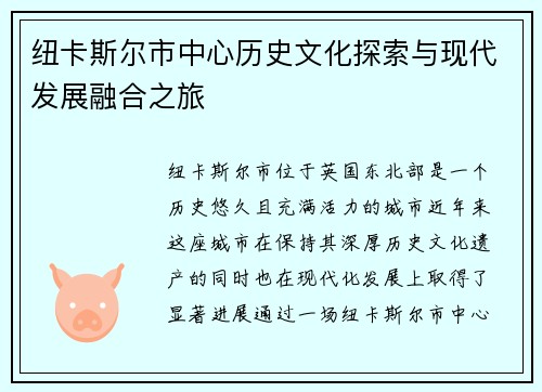 纽卡斯尔市中心历史文化探索与现代发展融合之旅